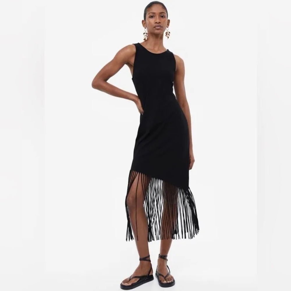 H&M Black Fringe Midi Dress